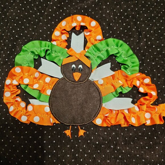 Brown Polka Dot Bonnie Jean Girls Dress Size 4T With Colorful Turkey Bow Design - Picture 2 of 11